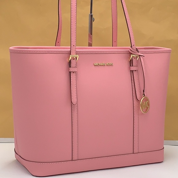 MICHAEL KORS Jet Set Travel Lg Top Zip Shoulder Tote Saffiano Leather Carnation - Picture 13 of 15